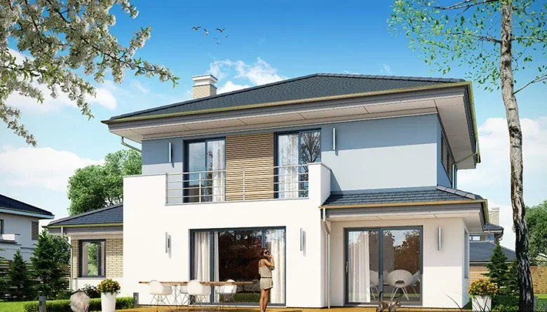 Mẫu 6 - Phối cảnh phía sau nhà 2 tầng hiện đại mái Nhật