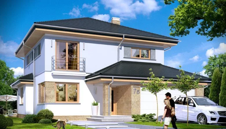 Mẫu 1 - Phối cảnh mặt tiền nhà 2 tầng mái Nhật