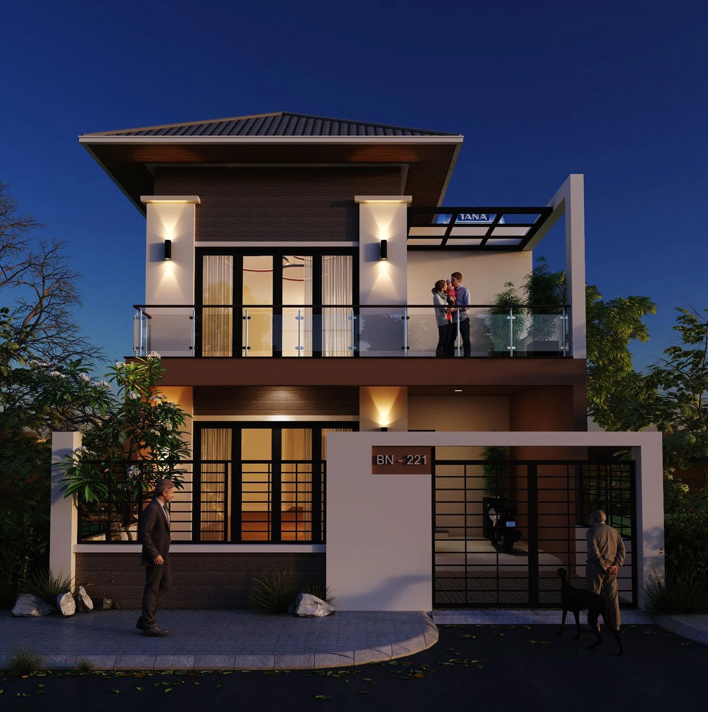 Nhà đẹp 2 tầng vào ban đêm