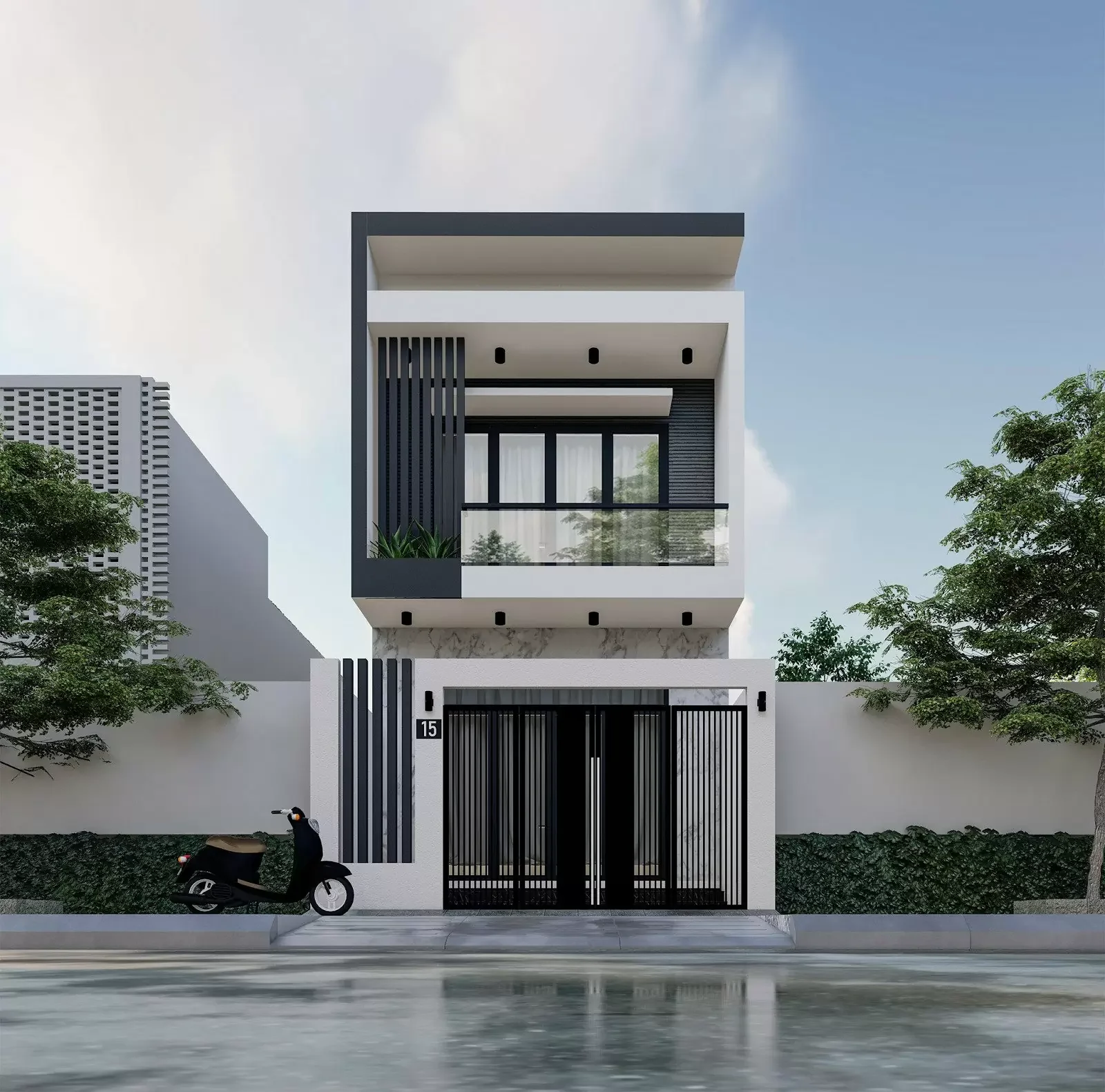 nhà hẹp 2 tầng cổng sắt