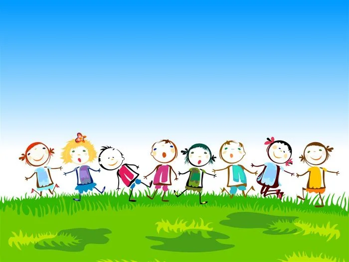 Hình nền mầm non với những đứa trẻ đáng yêu hoạt b động trên cỏ xanh tươi mát.