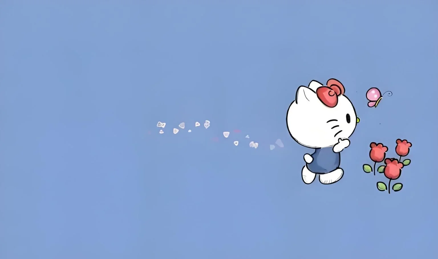 Hình nền Hello Kitty cute thổi hoa trên nền xanh