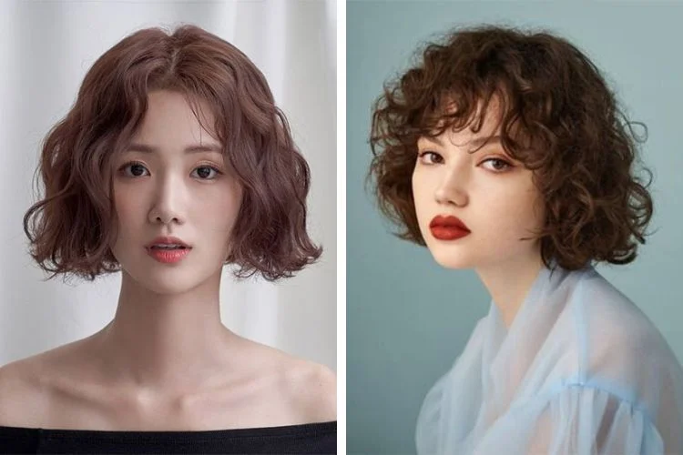 Kiểu tóc uốn xù ngang vai ngắn cho nàng mặt tròn