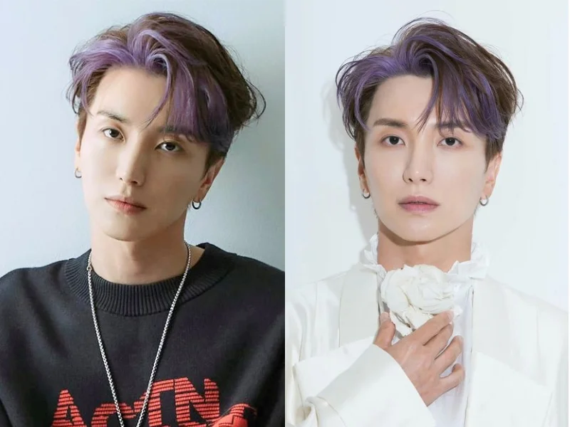 Tóc nam rẽ mái 7/3 cho mặt tròn nhuộm highlight tím