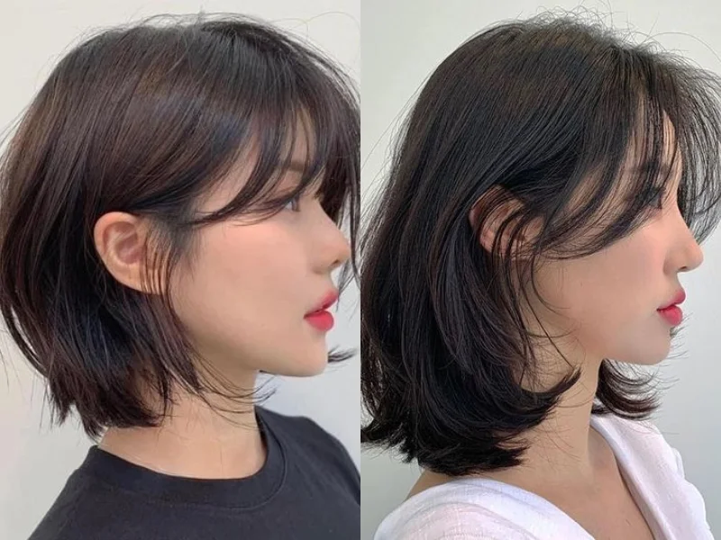 Tóc mullet layer uốn chữ C ngắn ngang vai