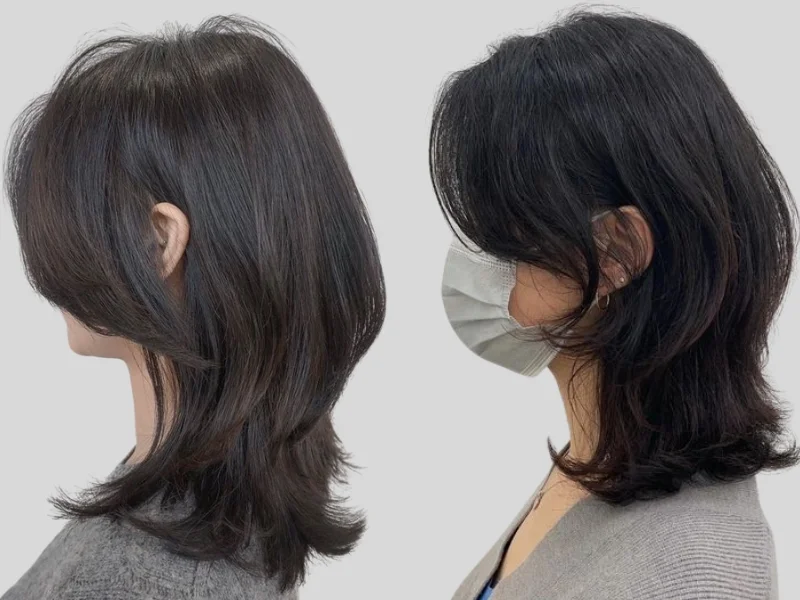 Tóc mullet layer uốn chữ S và mái bay