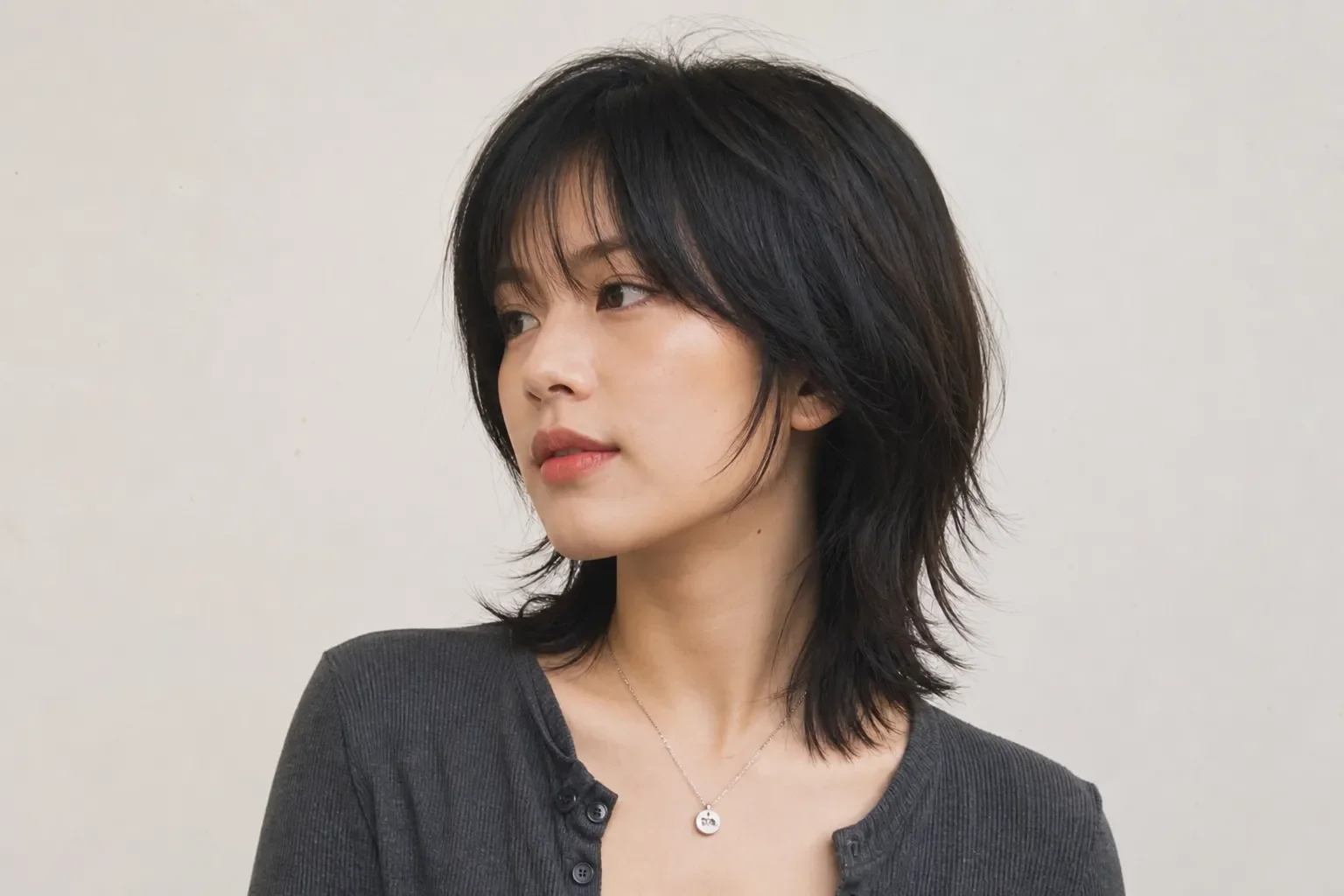 Kiểu tóc mullet có mái (Fringe Mullet) kết hợp mái thưa hoặc mái bằng mềm phía trước