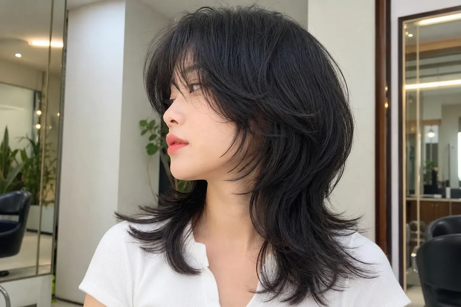 Kiểu tóc Shullet (Shag kết hợp Mullet) với layer dày hơn Wolf Cut, đuôi tóc mềm và bồng