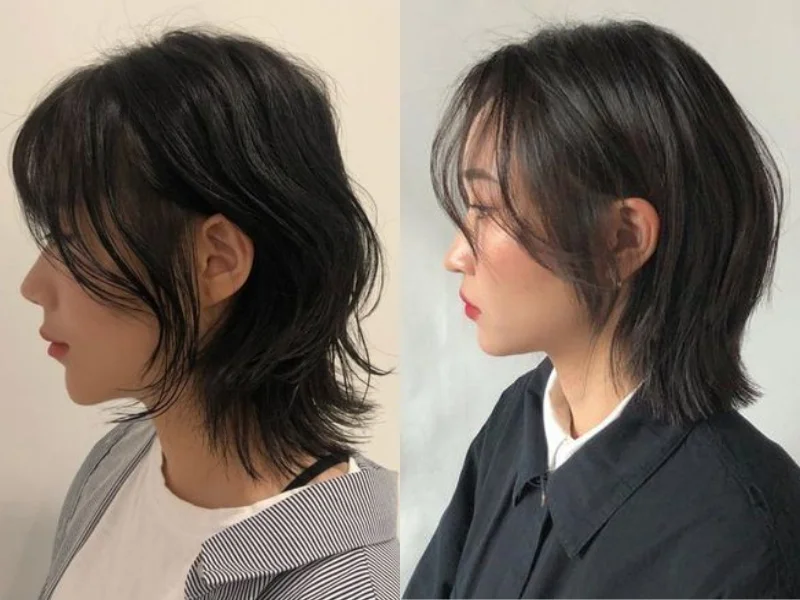 Tóc mullet layer hai mái xoăn nhẹ cho nữ mặt tròn