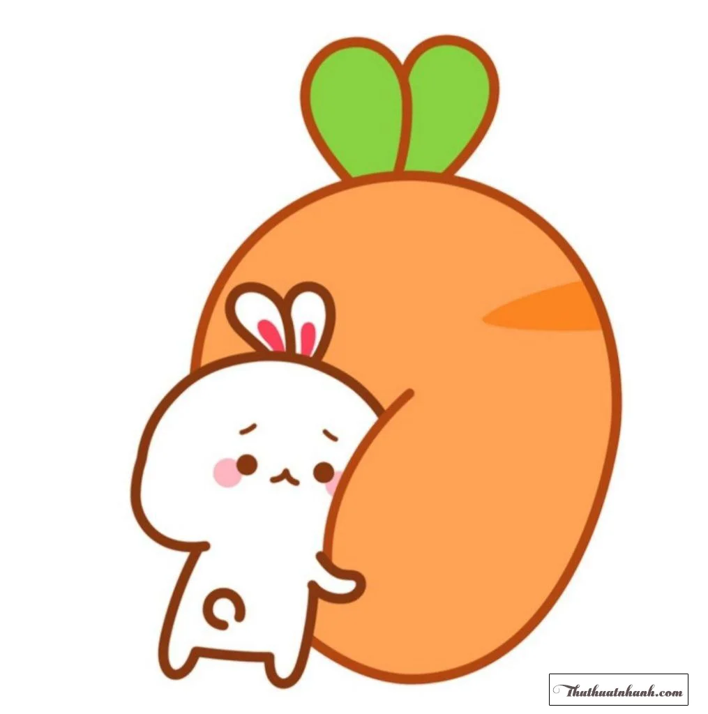 Hình vẽ mini cute chú thỏ trắng ôm củ cà rốt phong cách hoạt hình đáng yêu