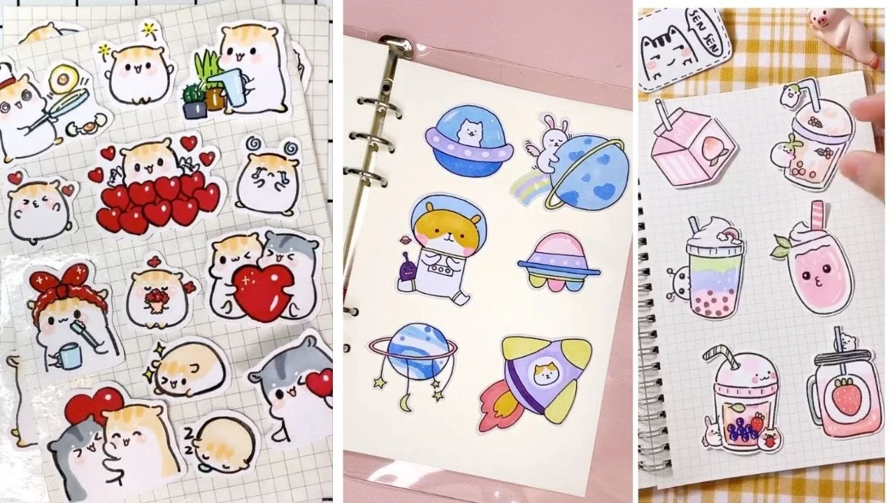 Hình vẽ mini cute dán trên sổ tay trang trí