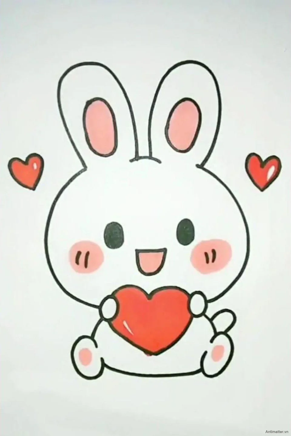 hình vẽ mini cute hình chú thỏ trắng ôm trái tim dễ thương