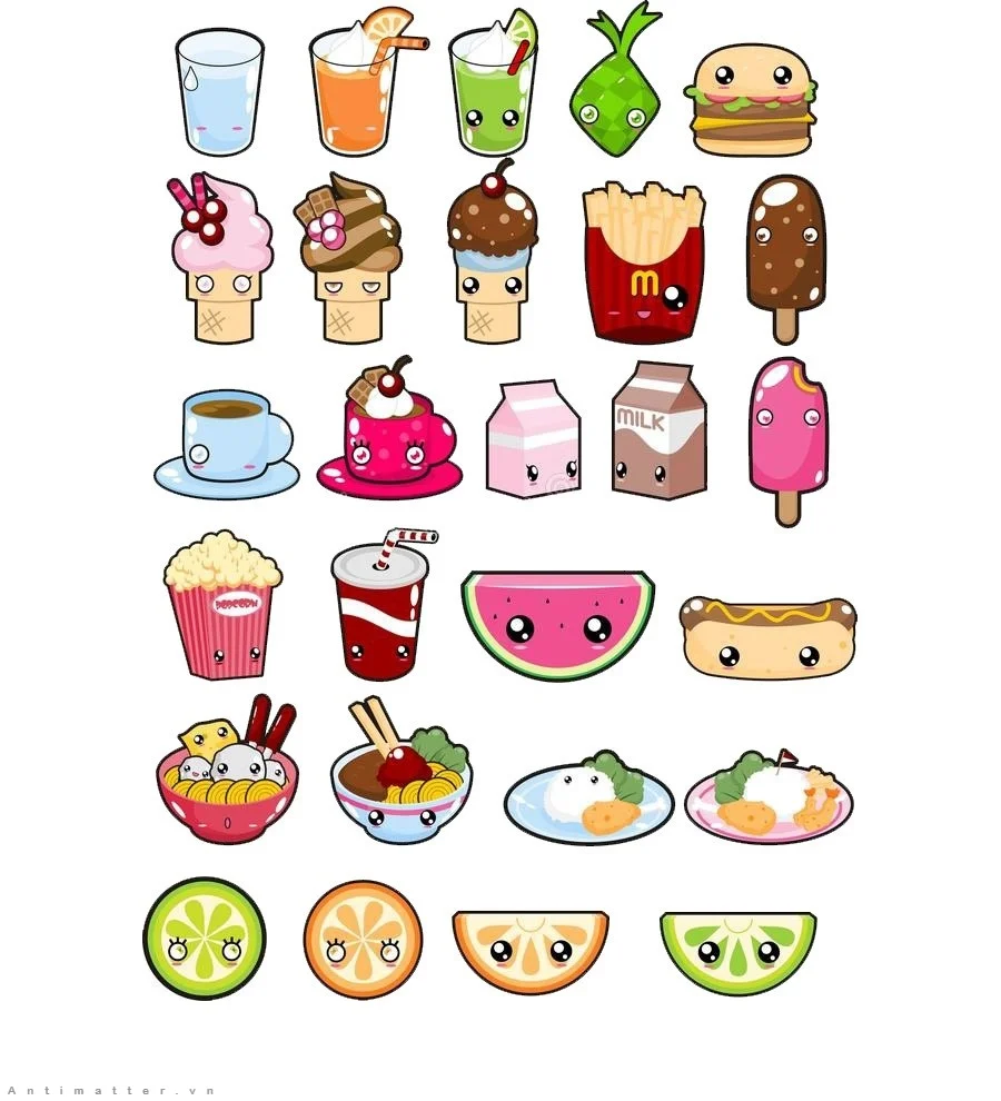 Hình vẽ mini cute chủ đề đồ ăn thức uống ngon mắt