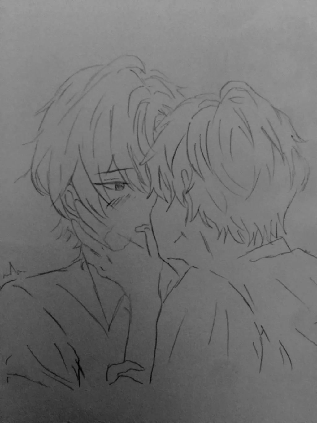 Bản phác thảo chì hai chàng trai anime đam mỹ