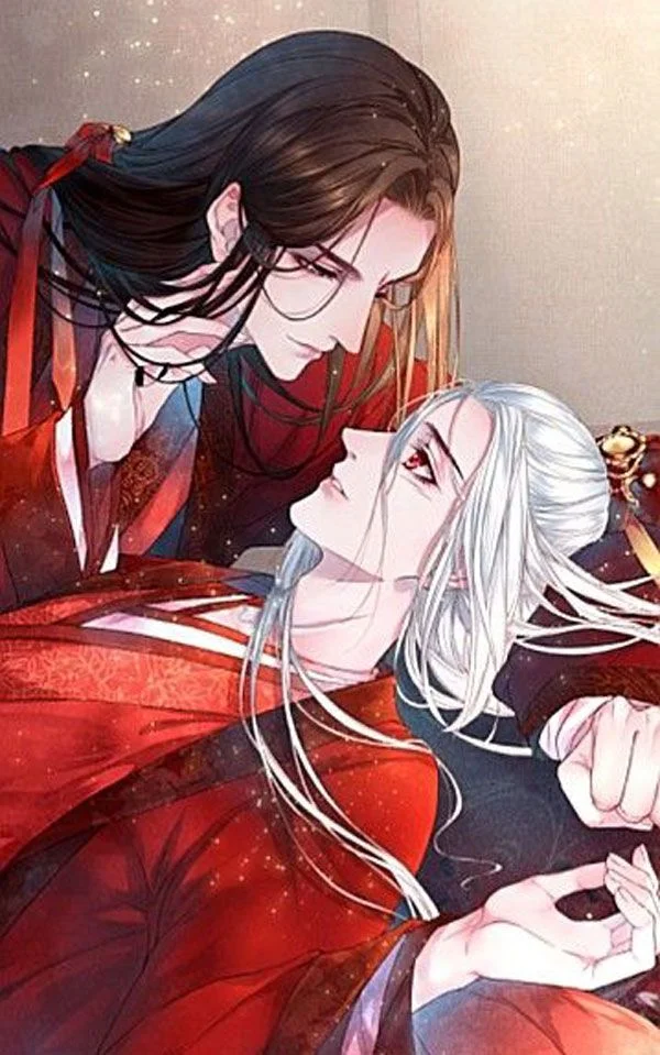 Cặp đôi nam anime đam mỹ trong trang phục truyền thống đỏ