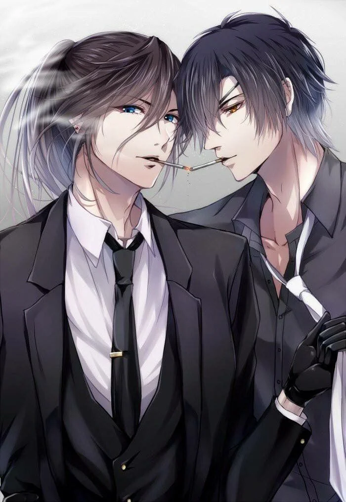 Hai chàng trai anime đam mỹ mặc vest phong cách lãng tử