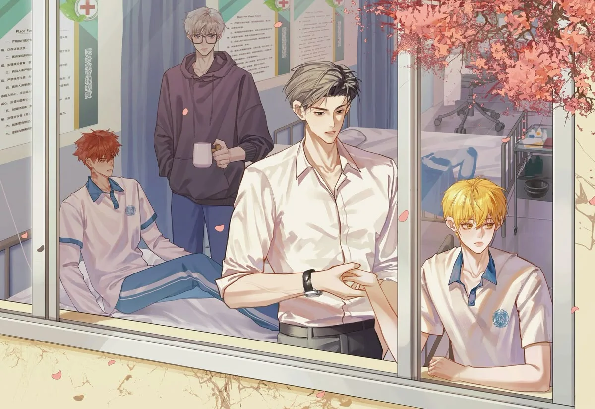 Nhóm nam sinh anime trong lớp học phong cách đam mỹ