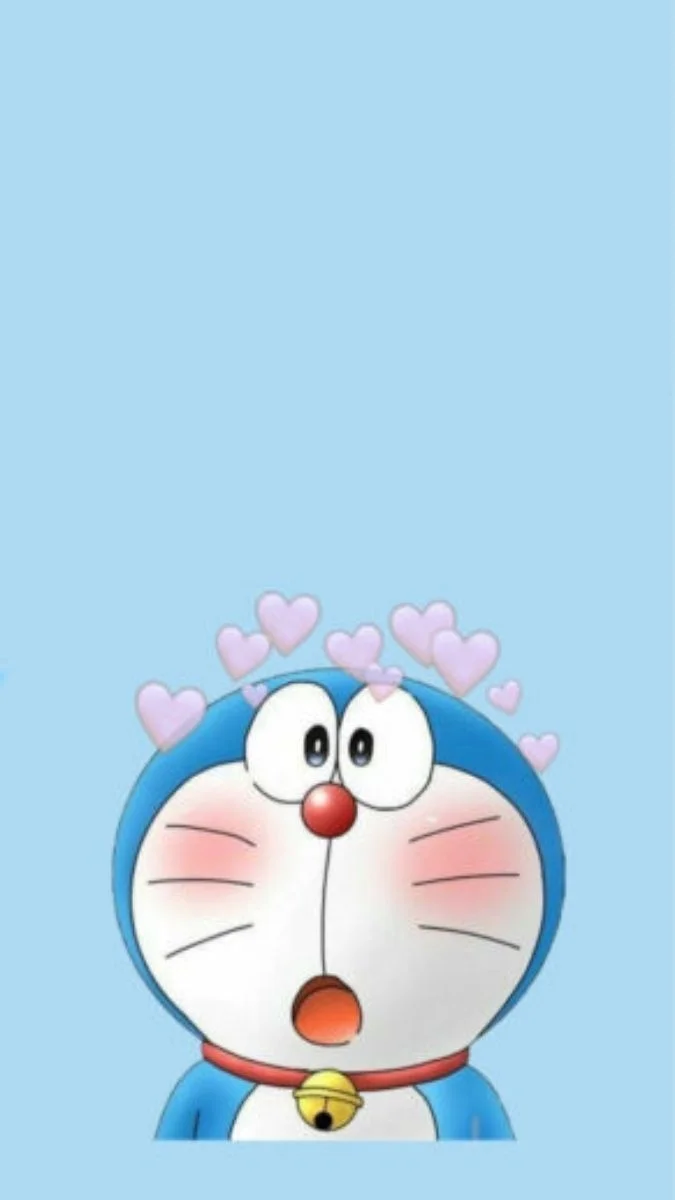 Hình nền điện thoại cute Doremon ngạc nhiên trên nền xanh