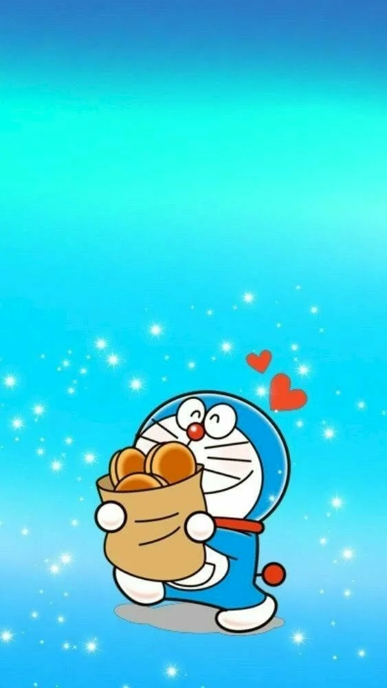 hình nền điện thoại cute với Doraemon đang ôm bánh rán siêu đáng yêu