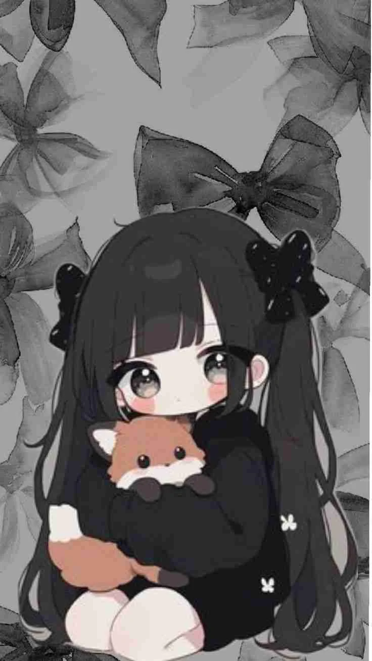 Hình nền điện thoại cute cô bé anime đen trắng