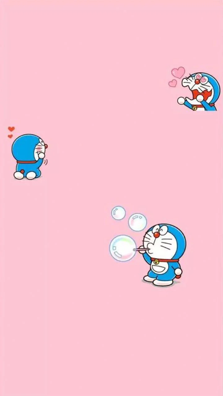 Hình nền điện thoại cute Doremon thổi bong bóng trên nền hồng