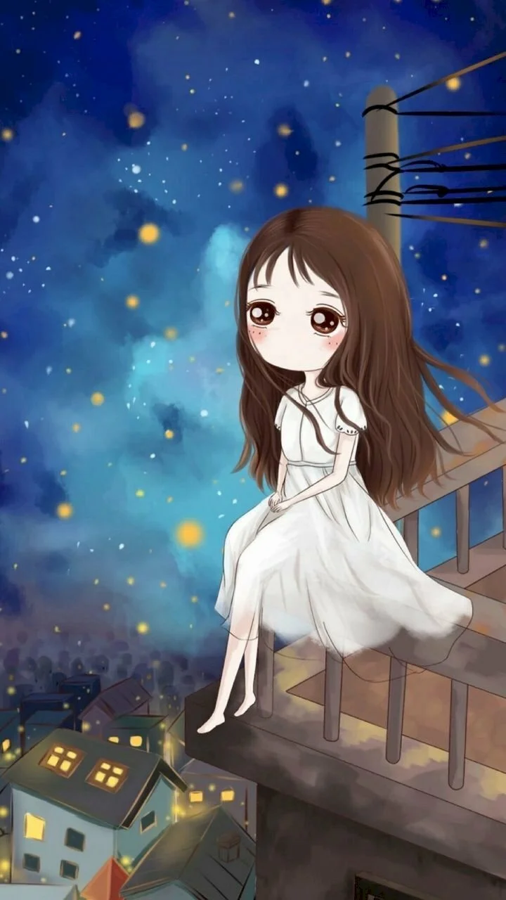Hình nền điện thoại cute cô gái ngồi ngắm sao đêm