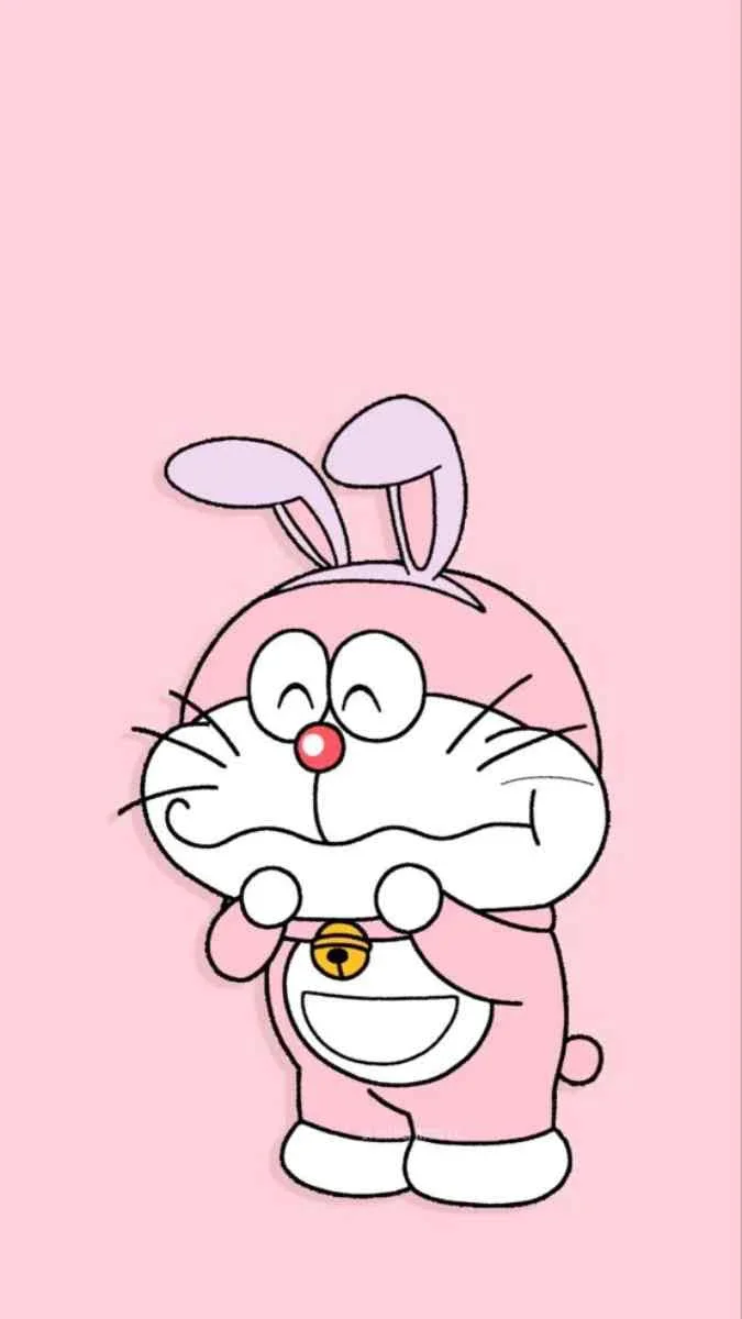 Hình nền điện thoại cute Doremon hóa trang thỏ hồng