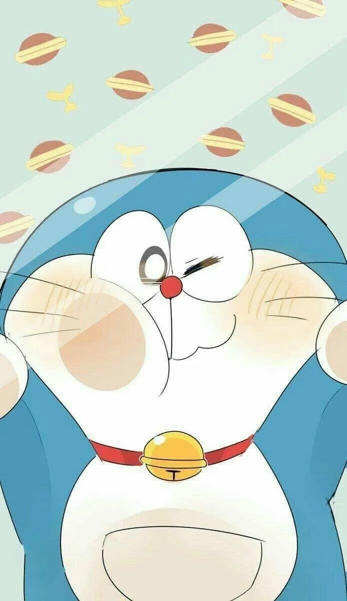 Hình nền điện thoại cute hình Doraemon áp sát vào màn hình