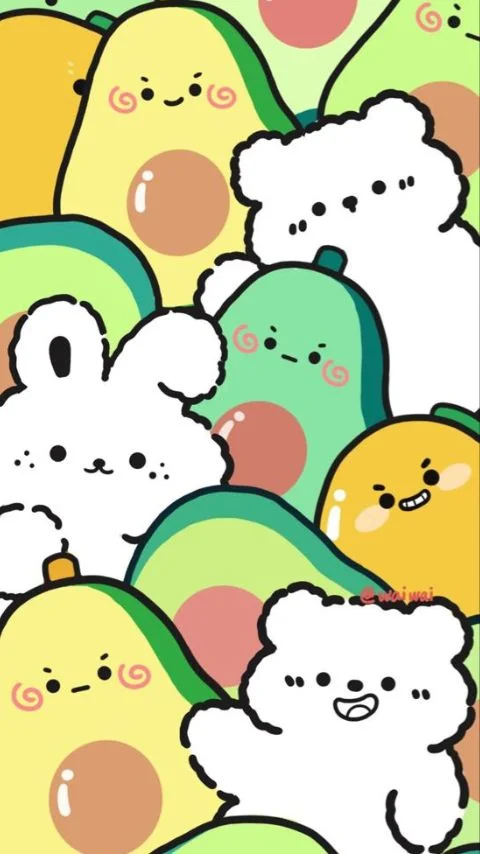 hình nền điện thoại cute với họa tiết quả bơ và thú cưng hoạt hình dễ thương