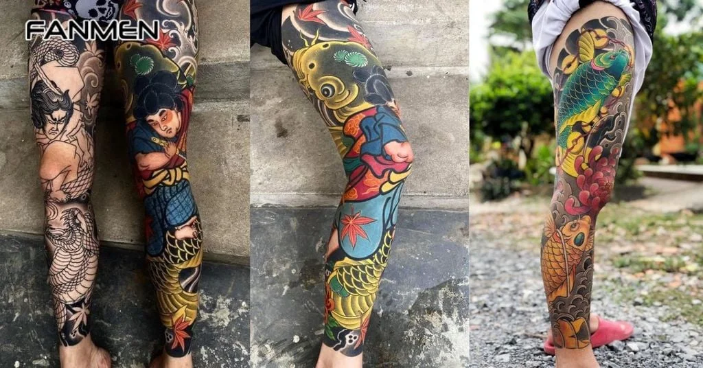 Hình xăm full chân phong cách Nhật cổ
