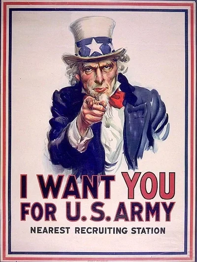 Tranh áp phích Uncle Sam I Want You nổi tiếng trong lịch sử quân đội Mỹ.