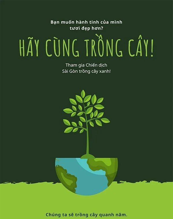 Tranh áp phích kêu gọi trồng cây xanh bảo vệ môi trường