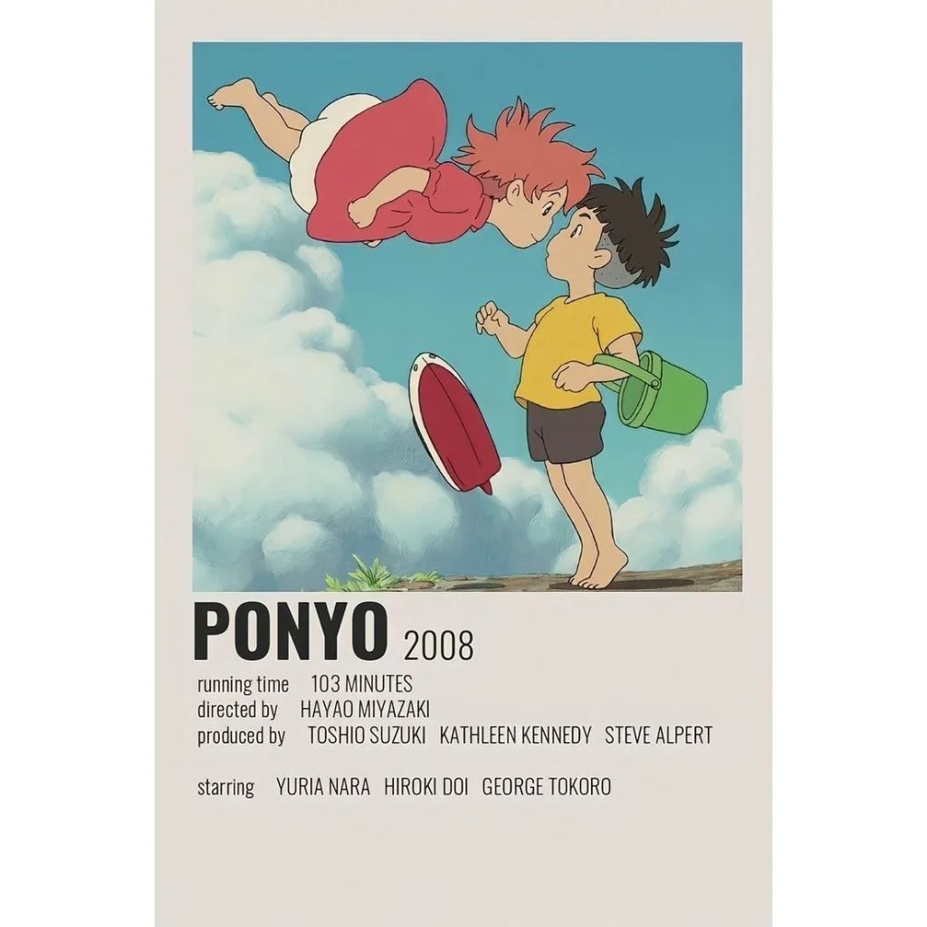 Tranh áp phích phim hoạt hình Ponyo phong cách tối giản.