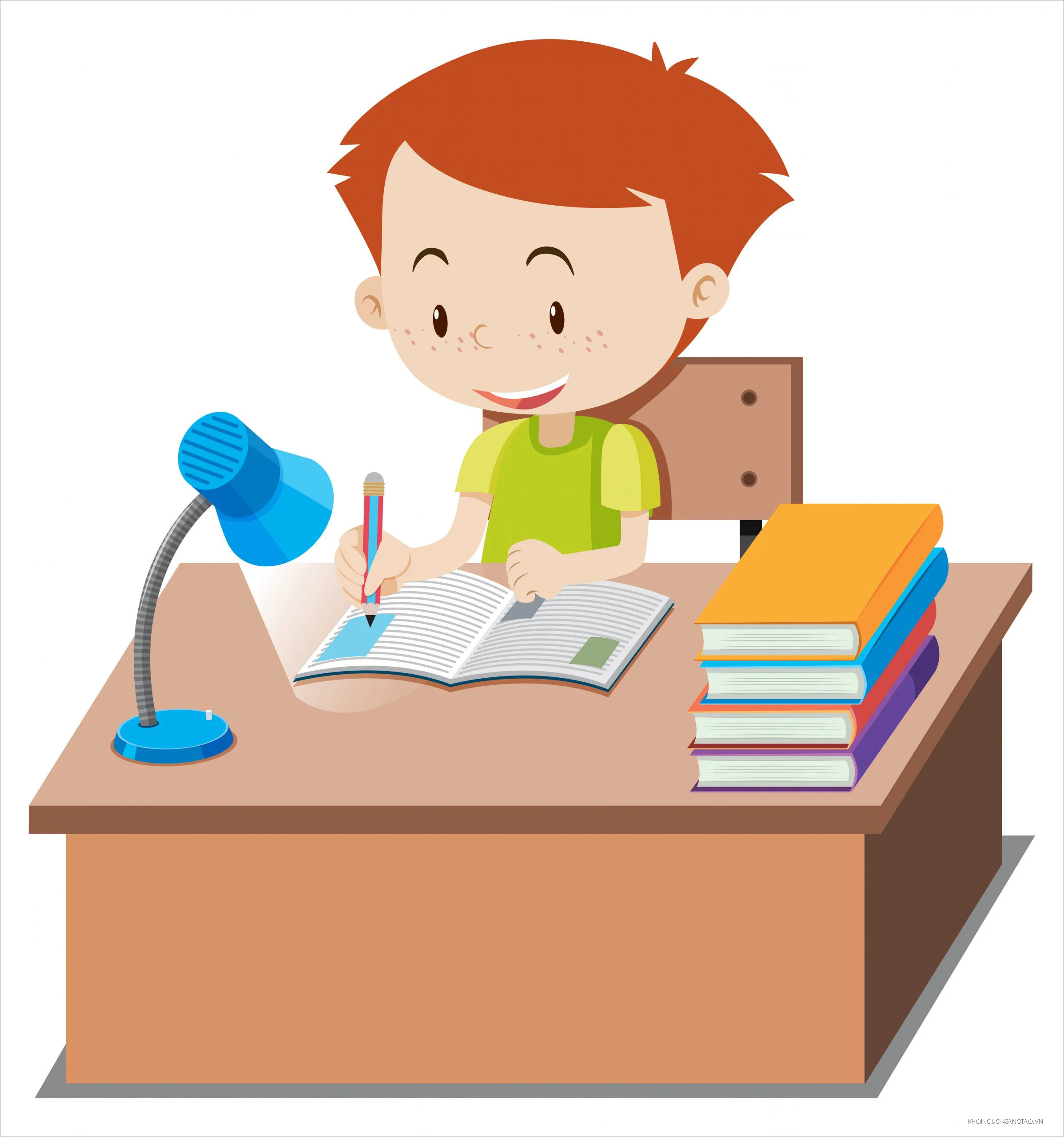 Hình vẽ hoạt hình học sinh đang ngồi học bài